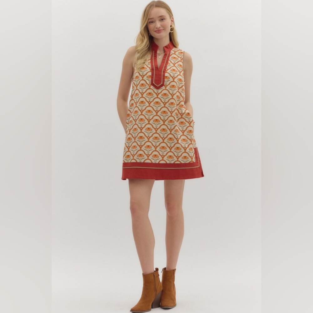 ENTRO ELOISE GEO PRINT MINI DRESS IN ECRU Size Medium NWT - Picture 3 of 14